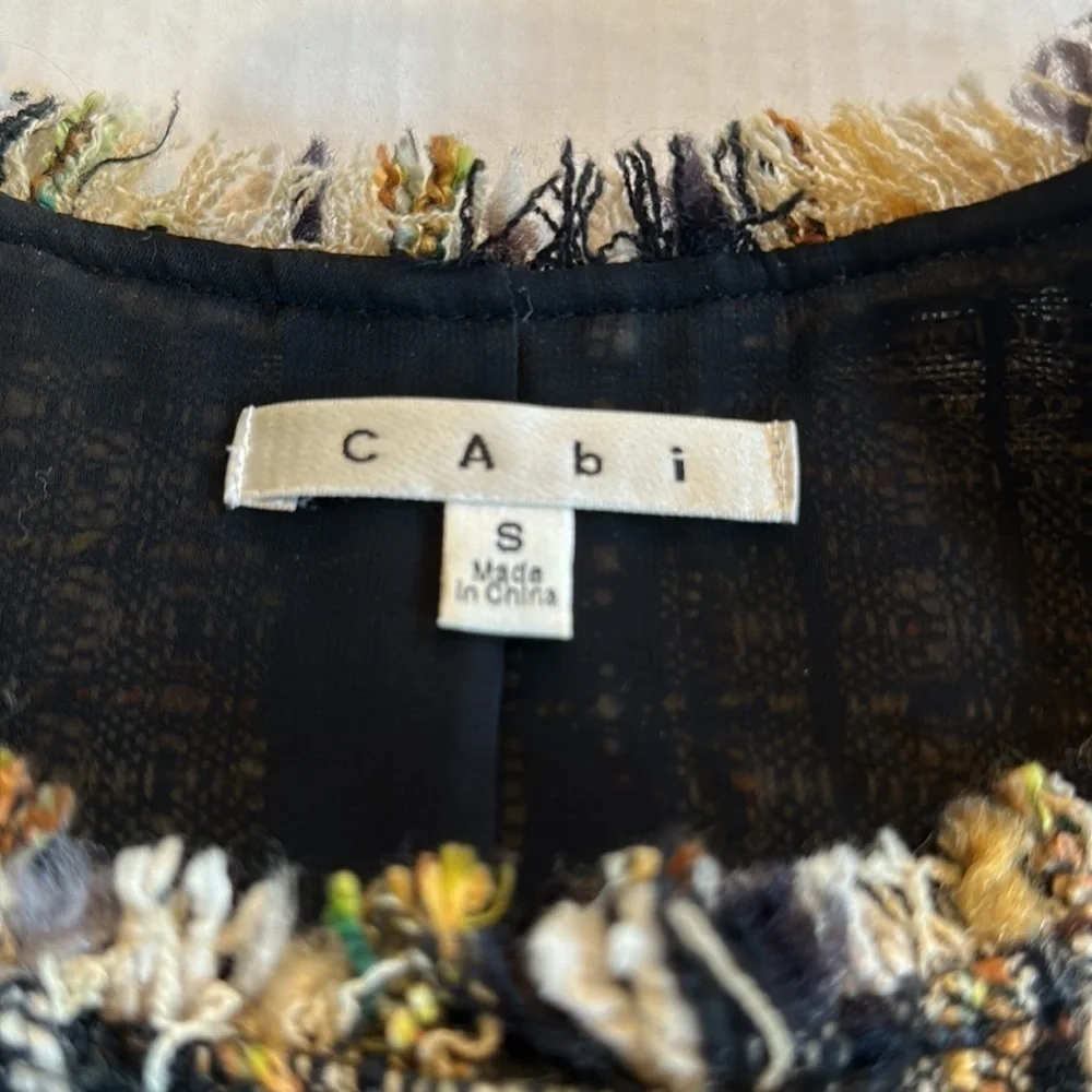 CAbi quarter length frayed 30%wool jacket multicolored in small w gold buttons - Picture 7 of 12